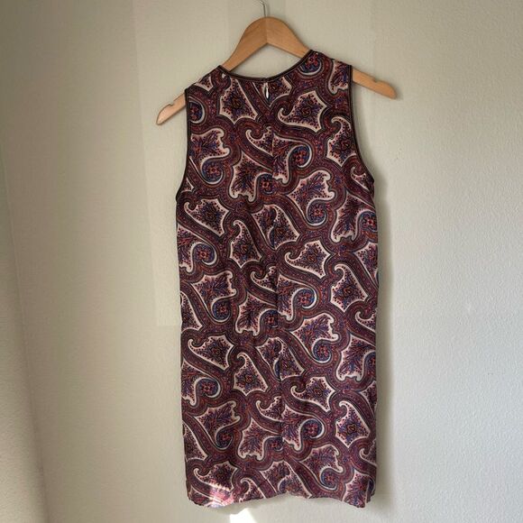 Theory Brindina Veranda Silk Leather Trim Paisley Print Shift Dress - Picture 4 of 12